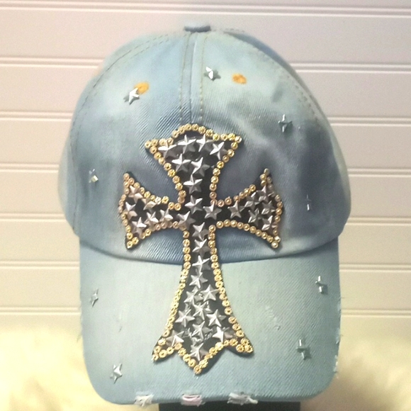 Cross Bling 💎 Denim Baseball Cap - Picture 12 of 12